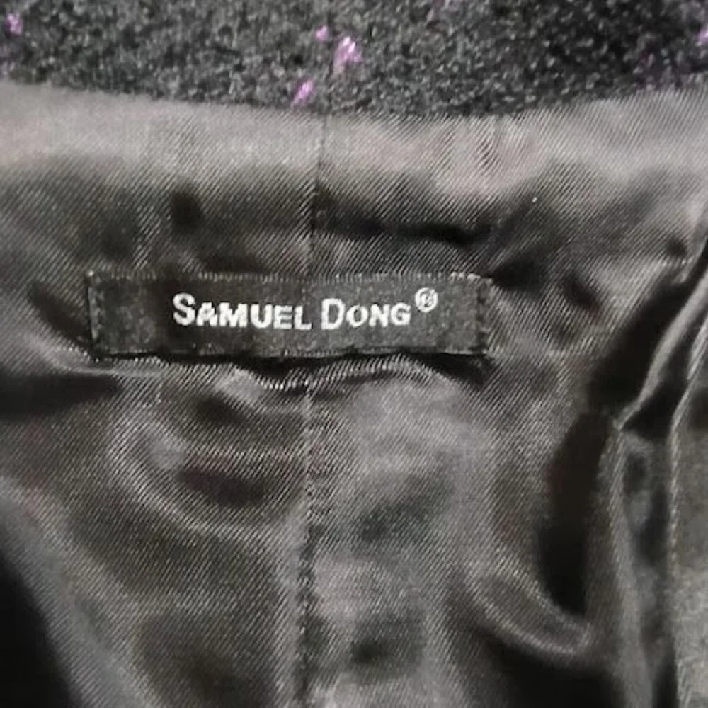 Samuel Dong Womens Purple & Black Plaid Puff Sleeve Coat Size S - Picture 6 of 16